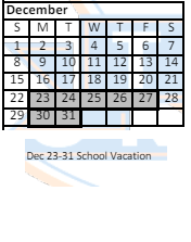 District School Academic Calendar for John F Parker Middle for December 2024