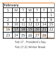 District School Academic Calendar for John F Parker Middle for February 2025