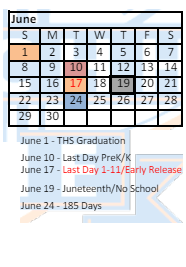 District School Academic Calendar for John F Parker Middle for June 2025