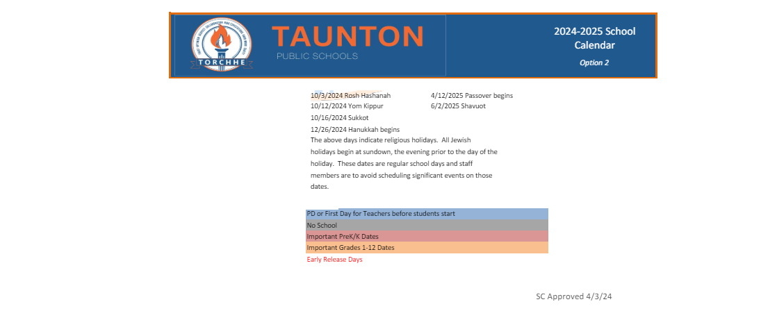 District School Academic Calendar Key for John F Parker Middle