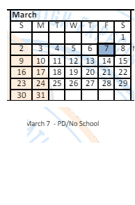 District School Academic Calendar for John F Parker Middle for March 2025