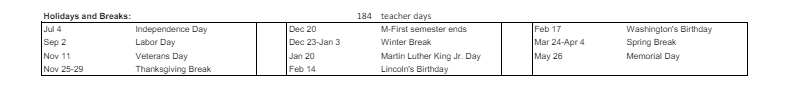 District School Academic Calendar Key for Day (james L.) Middle