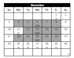District School Academic Calendar for Erle Stanley Gardner Middle School for November 2024