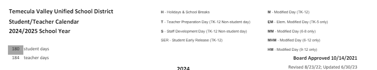 District School Academic Calendar for French Valley Elementary School