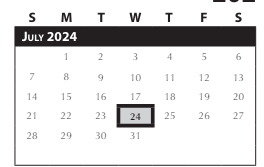 District School Academic Calendar for Intervention Learning Program for July 2024