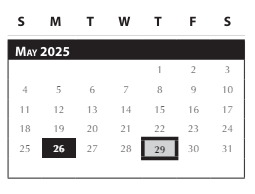 District School Academic Calendar for Intervention Learning Program for May 2025