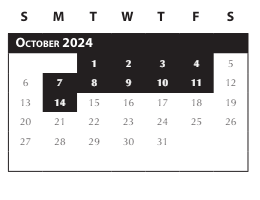 District School Academic Calendar for Intervention Learning Program for October 2024