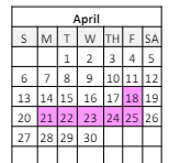 District School Academic Calendar for Elysian Fields Middle School for April 2025