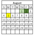 District School Academic Calendar for Southdown Elementary School for August 2024