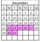 District School Academic Calendar for Southdown Elementary School for December 2024