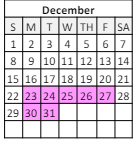 District School Academic Calendar for Elysian Fields Middle School for December 2024
