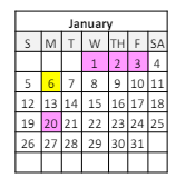 District School Academic Calendar for Southdown Elementary School for January 2025