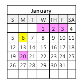 District School Academic Calendar for Elysian Fields Middle School for January 2025