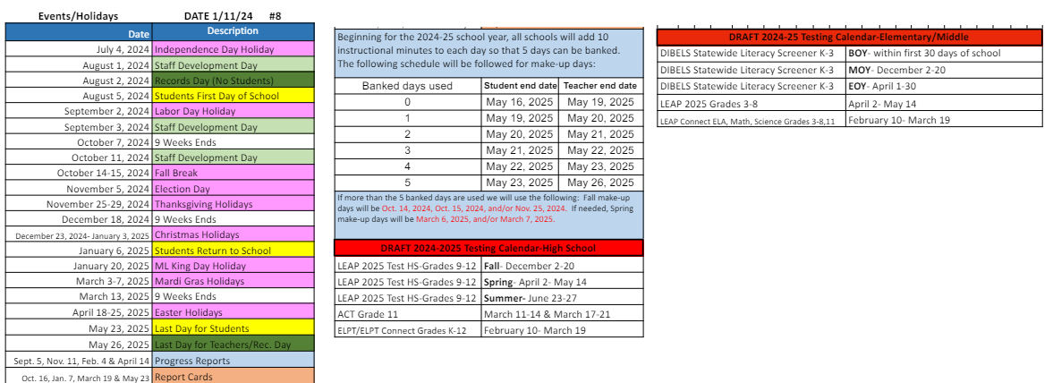 District School Academic Calendar Key for Southdown Elementary School