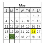 District School Academic Calendar for Southdown Elementary School for May 2025
