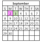 District School Academic Calendar for Southdown Elementary School for September 2024