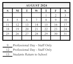 District School Academic Calendar for Wainwright Middle School for August 2024