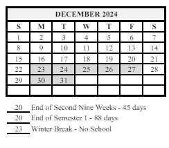 District School Academic Calendar for Wainwright Middle School for December 2024
