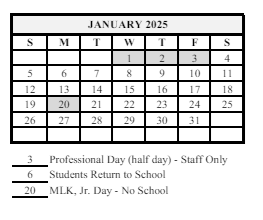 District School Academic Calendar for Wainwright Middle School for January 2025