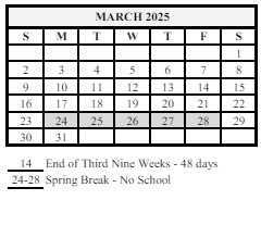 District School Academic Calendar for Wainwright Middle School for March 2025