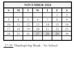 District School Academic Calendar for Wainwright Middle School for November 2024