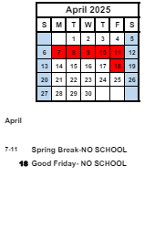 District School Academic Calendar for Mentone Elementary School for April 2025