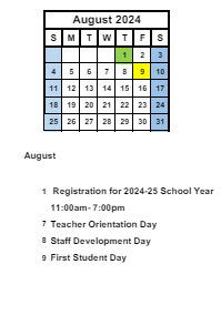 District School Academic Calendar for Mentone Elementary School for August 2024
