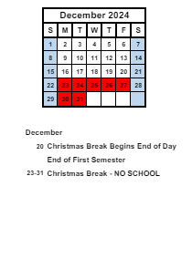 District School Academic Calendar for Mentone Elementary School for December 2024