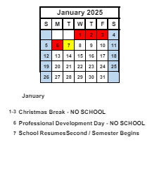 District School Academic Calendar for Mentone Elementary School for January 2025