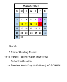 District School Academic Calendar for Mentone Elementary School for March 2025