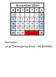 District School Academic Calendar for Mentone Elementary School for November 2024