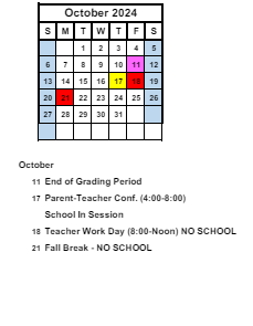 District School Academic Calendar for Mentone Elementary School for October 2024