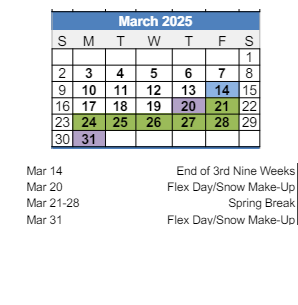 District School Academic Calendar for Tipton Middle School for March 2025