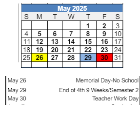 District School Academic Calendar for Tipton Middle School for May 2025