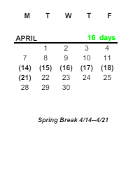 District School Academic Calendar for Leverette Junior High School for April 2025