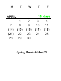 District School Academic Calendar for Old West End Academy Elementary School for April 2025