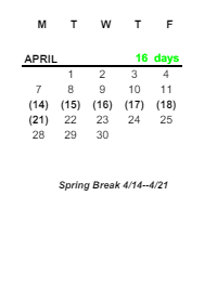 District School Academic Calendar for Mckinley Elementary School for April 2025