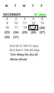District School Academic Calendar for Old West End Academy Elementary School for December 2024