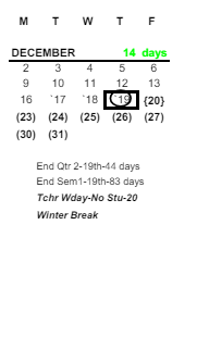 District School Academic Calendar for Deveaux Junior High School for December 2024