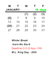 District School Academic Calendar for Leverette Junior High School for January 2025