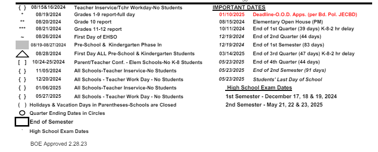 District School Academic Calendar Key for Old West End Academy Elementary School