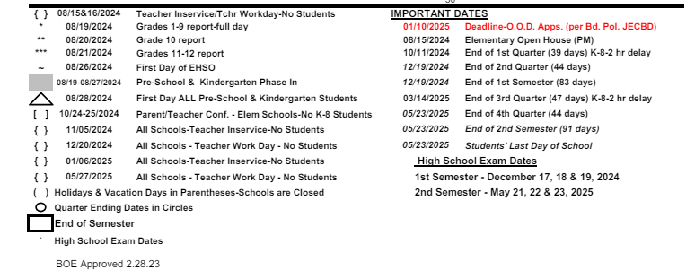 District School Academic Calendar Key for Toledo Early College High School