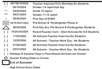 District School Academic Calendar Legend for Old West End Academy Elementary School