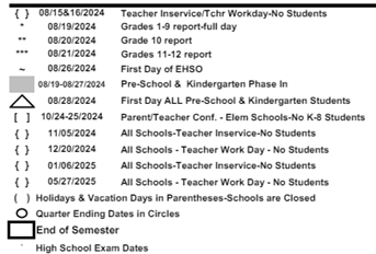 District School Academic Calendar Legend for Old Orchard Elementary School