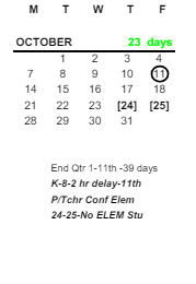District School Academic Calendar for Old Orchard Elementary School for October 2024