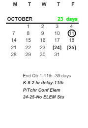 District School Academic Calendar for Old West End Academy Elementary School for October 2024