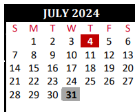 District School Academic Calendar for Tomball J J A E P Campus for July 2024