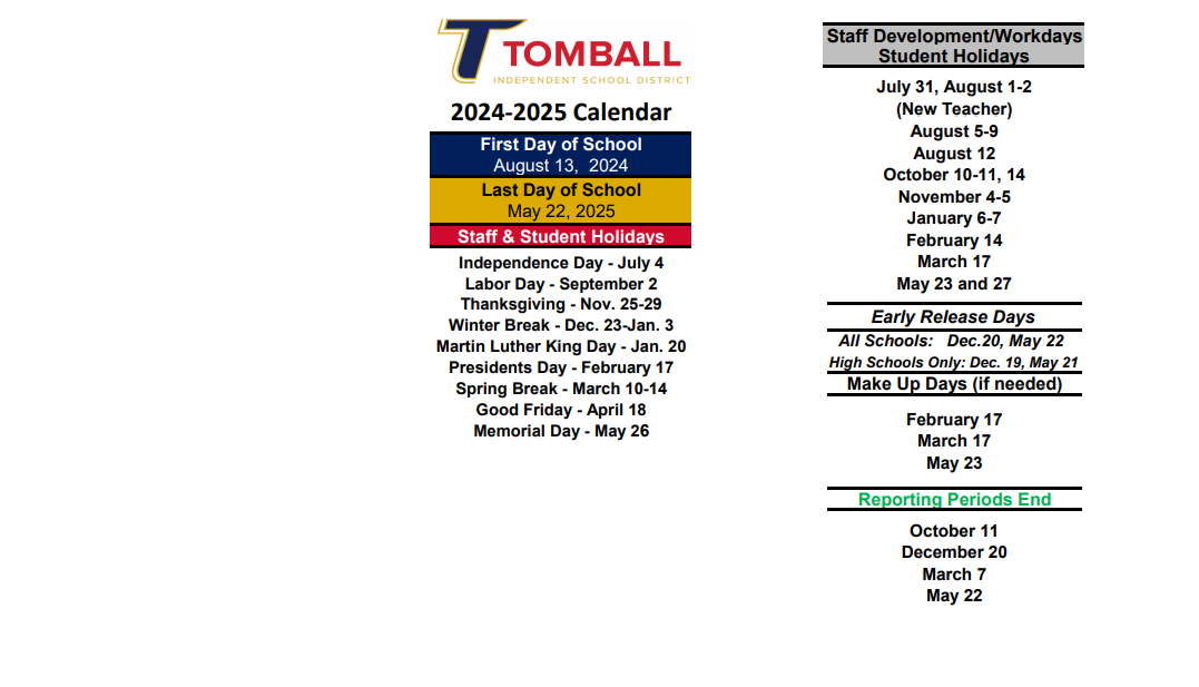 District School Academic Calendar Key for Tomball Alternative Education Cent