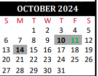 District School Academic Calendar for Tomball J J A E P Campus for October 2024