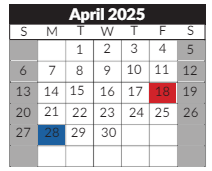 District School Academic Calendar for Jardine Middle School for April 2025